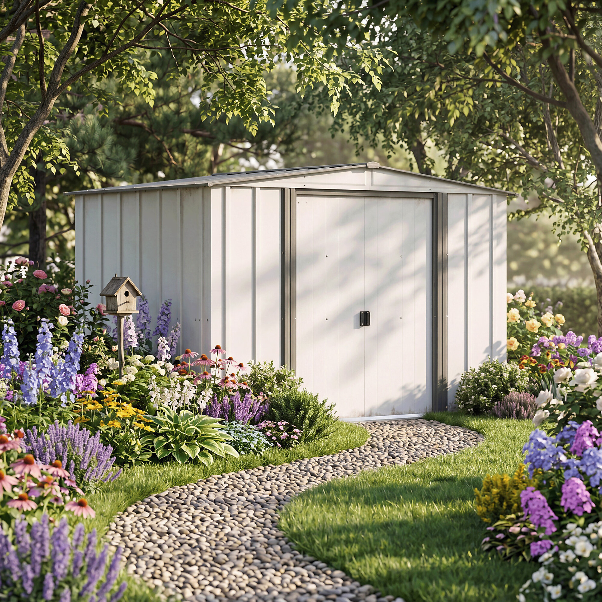 Arrow Classic Gable Steel Storage Shed, 8ft. x 6ft., Eggshell/Charcoal, Model# CLG86EGCC